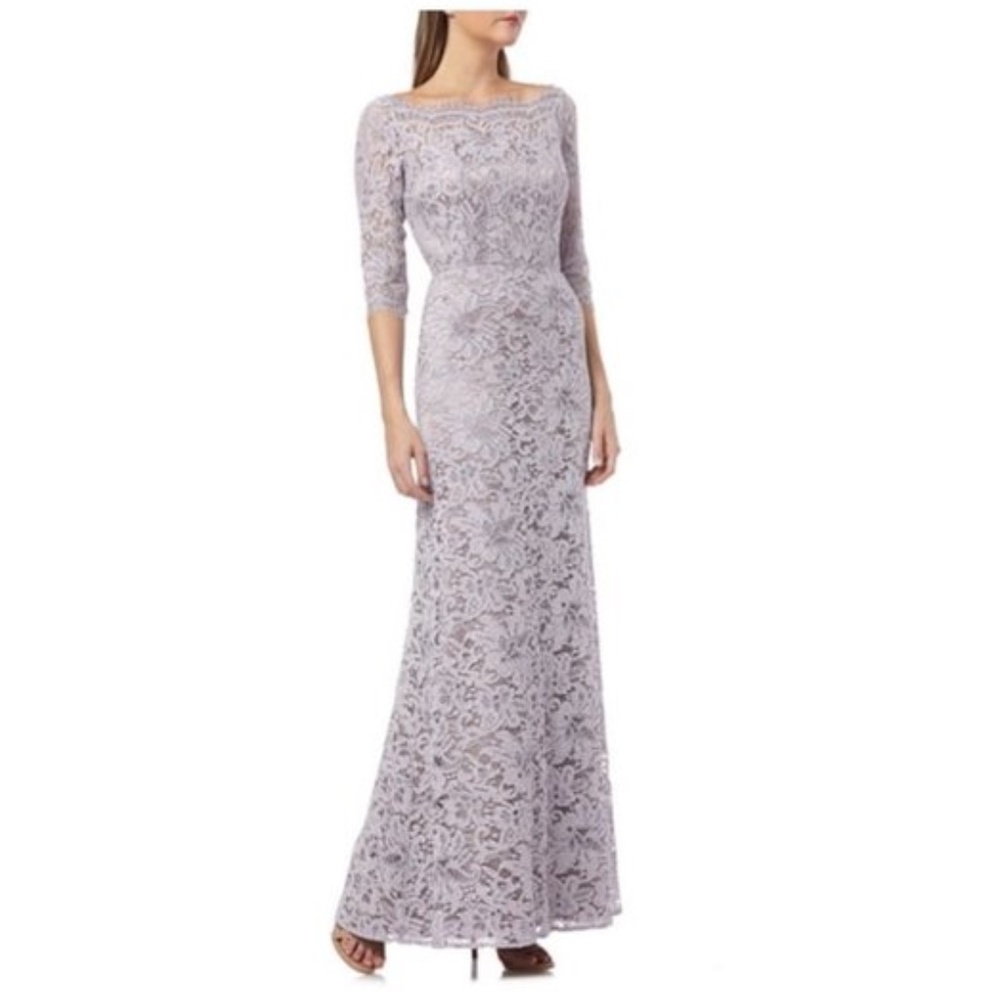 Js Collections Bateau Neck Lace Gown